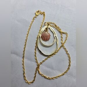 Gold-Tone Layered Necklace with Pink Shell Charm
